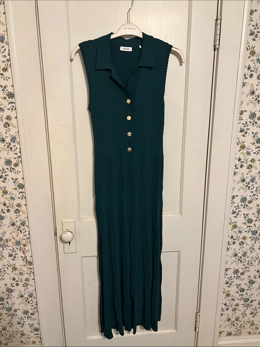 Sandro Teal Sleeveless Collared Maxi Dress with Gold Buttons - Picture 2 of 5